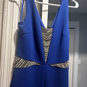 Elegant Blue Sleeveless Dress with Embellishments